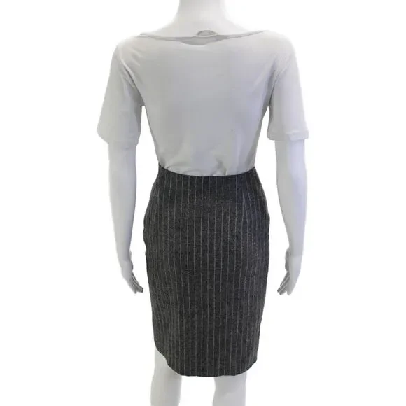 Escada Womens Straight Pencil Mini Skirt Dark Gray Striped Wool Size 36 - Picture 4 of 6